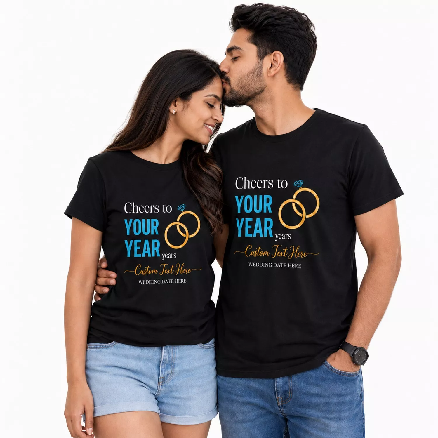 Personalized Anniversary Couple T-Shirts with Names, Year & Wedding Date | Matching Set