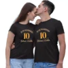 Customized 10th Wedding Anniversary T-Shirts with His and Her Names in Elegant Print