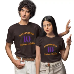 Couple Wearing Custom Anniversary T-Shirts Personalized Couple Tees for Special Occasions