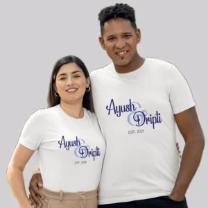 Couple wearing Custom Couple T-Shirt Print Personalized Matching Tees