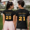 Couple wearing custom printed t-shirts with personalized design – Him & Her matching outfit