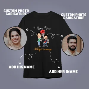 Describing Hand-Drawn Caricature Couple T-Shirt – Anniversary Gift Special