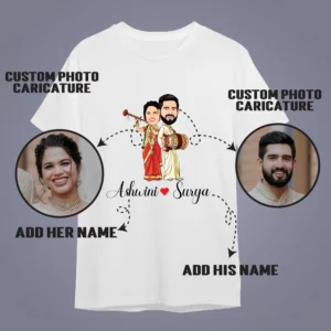 Description of Custom Relationship Caricature T-Shirt – Add Names, Faces & Love Quote