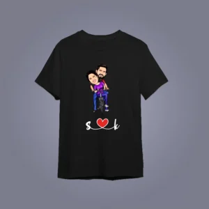 Flatlay mockup of Unique Wedding Caricature T-Shirt with Personalized Cartoon Faces