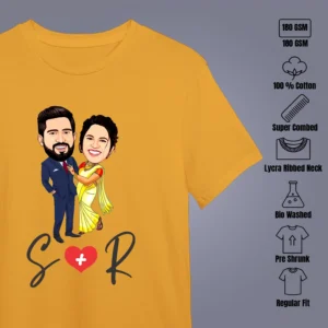 Showing features of Custom Couple Caricature Tee – Pre-Wedding or Engagement Gift
