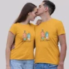 Custom name personalized couple T shirts with matching minimalist couple illustration romantic gift for anniversary or valentines day for couples in India.