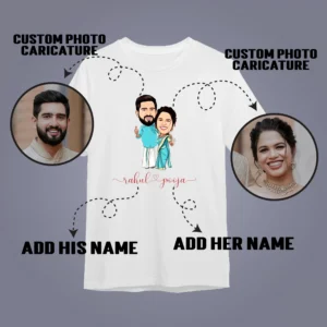 describing Custom Cartoon Couple T-Shirt from Your Photo - Wedding Gift Idea