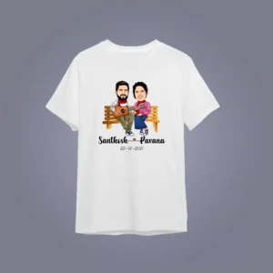 flat lay mockup of Personalized Caricature Couple T-Shirt with Custom Names & Date