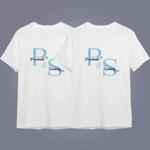 Alternative view of Custom Initial Couple T-Shirts for Boyfriend Girlfriend – Personalized Letter Matching Couple T Shirt Gift for Anniversary, Valentine