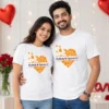Personalized couple t-shirts with Rahul and Apoorvi names and heart design