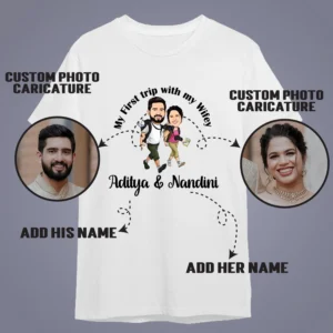 Alternative view of Personalized Couple Trip T-Shirts with Caricature & Names | Custom First Trip Husband Wife Matching Travel T Shirt Gift