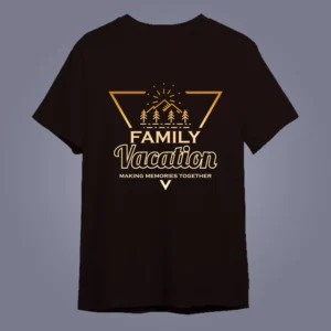Flatlay mockup of Family vacation making momories together on Black color t-shirt