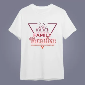 Flatlay mockup of Family vacation making momories together on white color t-shirt