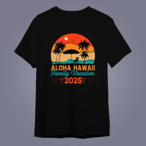 flat lay mockup of custom Vacation Aloha Hawaii design on Maroon color t-shirtflat lay mockup of custom Vacation Aloha Hawaii design on black color t-shirt