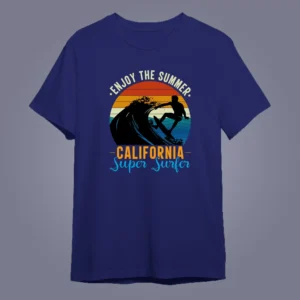 flat lay mockup of Family T-Shirts for International Vacation in royal blue color t-shirt