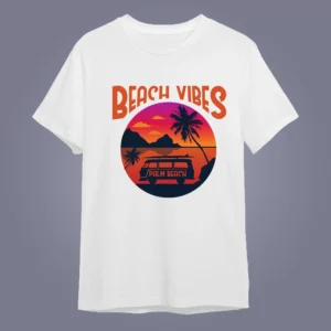 Flat lay mockup of Beach Trip Family T-Shirts on white color T-shirt