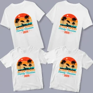 Custom Family Vacation T-Shirts Hawaii Theme – Personalized Matching Family Holiday Shirts with Name & Year Beach Trip Outfit