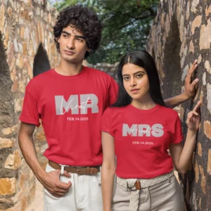 Customized matching couple tshirts with names and anniversary date