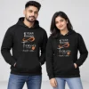 Personalized 1st anniversary couple hoodies in black with 1 Year Down Forever To Go design and custom names