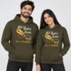 Personalized 20th anniversary couple hoodies in olive green with Forever To Go design, rings and custom names