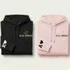 Personalized Wedding Rings Couple Hoodies with roman date and initials in black and pink