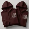 Maroon custom Embroidered Couple Photo Line Art Hoodies with white line-art portrait design