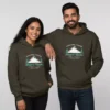 Personalized custom script name couple hoodies for couples with stylish mountain adventure print and names customization.