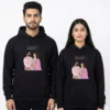 Custom vector portrait anniversary couple hoodies in black with personalized illustrated photo design