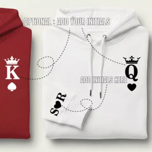 Guide showing where to add initials on personalized crown design hoodies