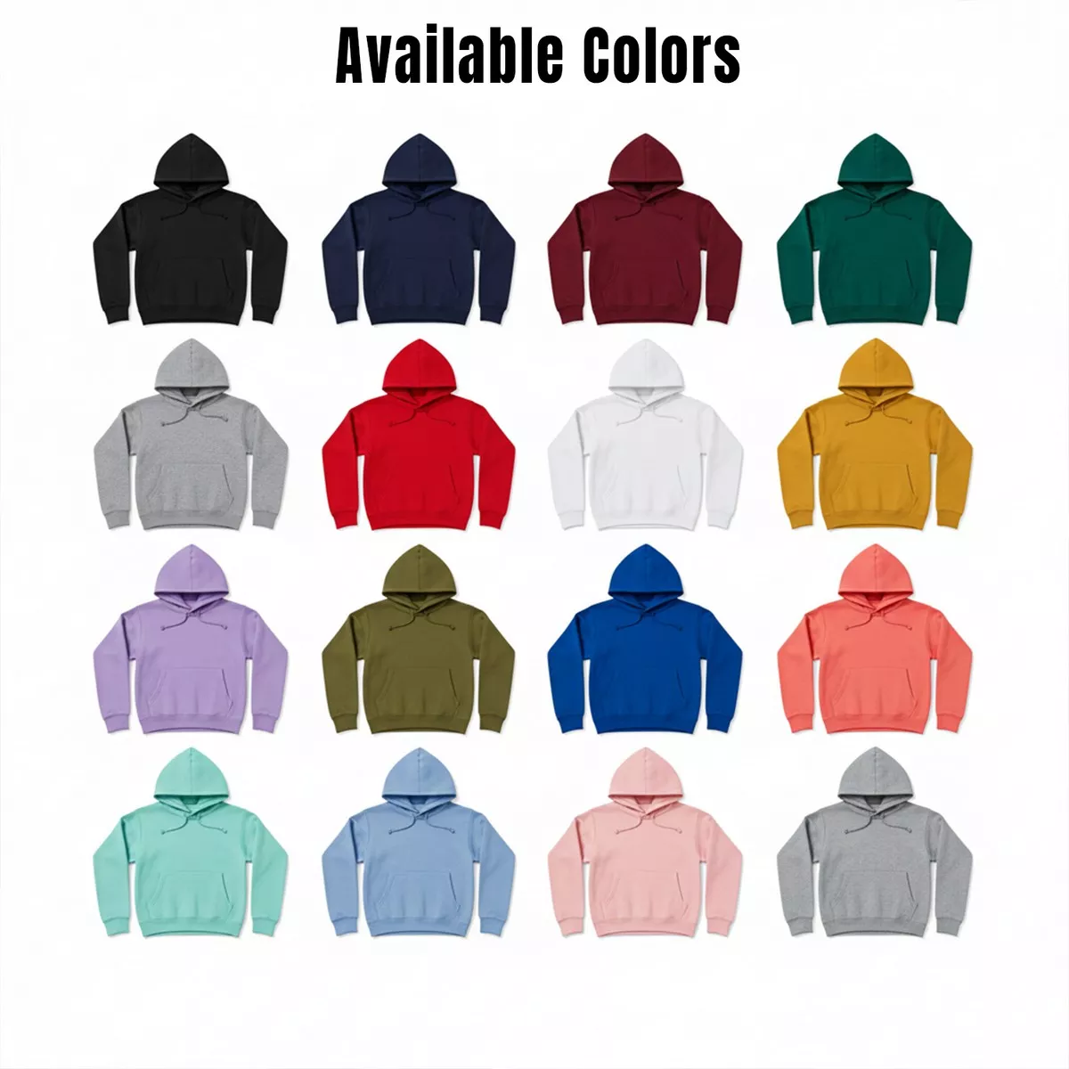 Available hoodie color options for personalized couple hoodies – multiple unisex hoodie colors displayed