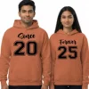 Matching couple hoodies since & forever in brown color with “Since 20” and “Forever 25” printed for anniversary or relationship wear.