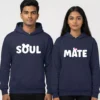 matching couple hoodies soul mate set in navy blue with cute Mickey-style design