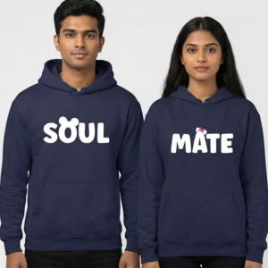 matching couple hoodies soul mate set in navy blue with cute Mickey-style design