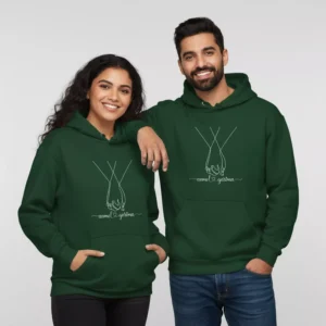 Matching couple hoodies personalized names – dark green custom printed his and hers hoodies for couples
