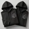 Minimal photo outline embroidery couple hoodies set in black with personalized initials