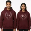 Maroon personalized monogram initials couple hoodies with R and S design and EST 2025 print