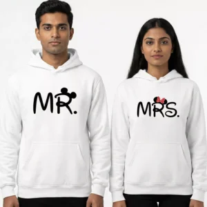 matching couple hoodies mr mrs mickey in white with cute printed design