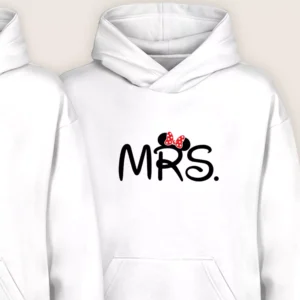 White MRS hoodie with Mickey-style bow design for couple hoodie set