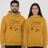 Personalized 4 year anniversary couple hoodies in mustard color with custom names and Forever design