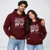 Personalized 9th anniversary couple hoodies in maroon with Just Married 09 Years Ago design and custom names