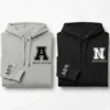 Personalized couple hoodies with roman date and large initials in grey and black