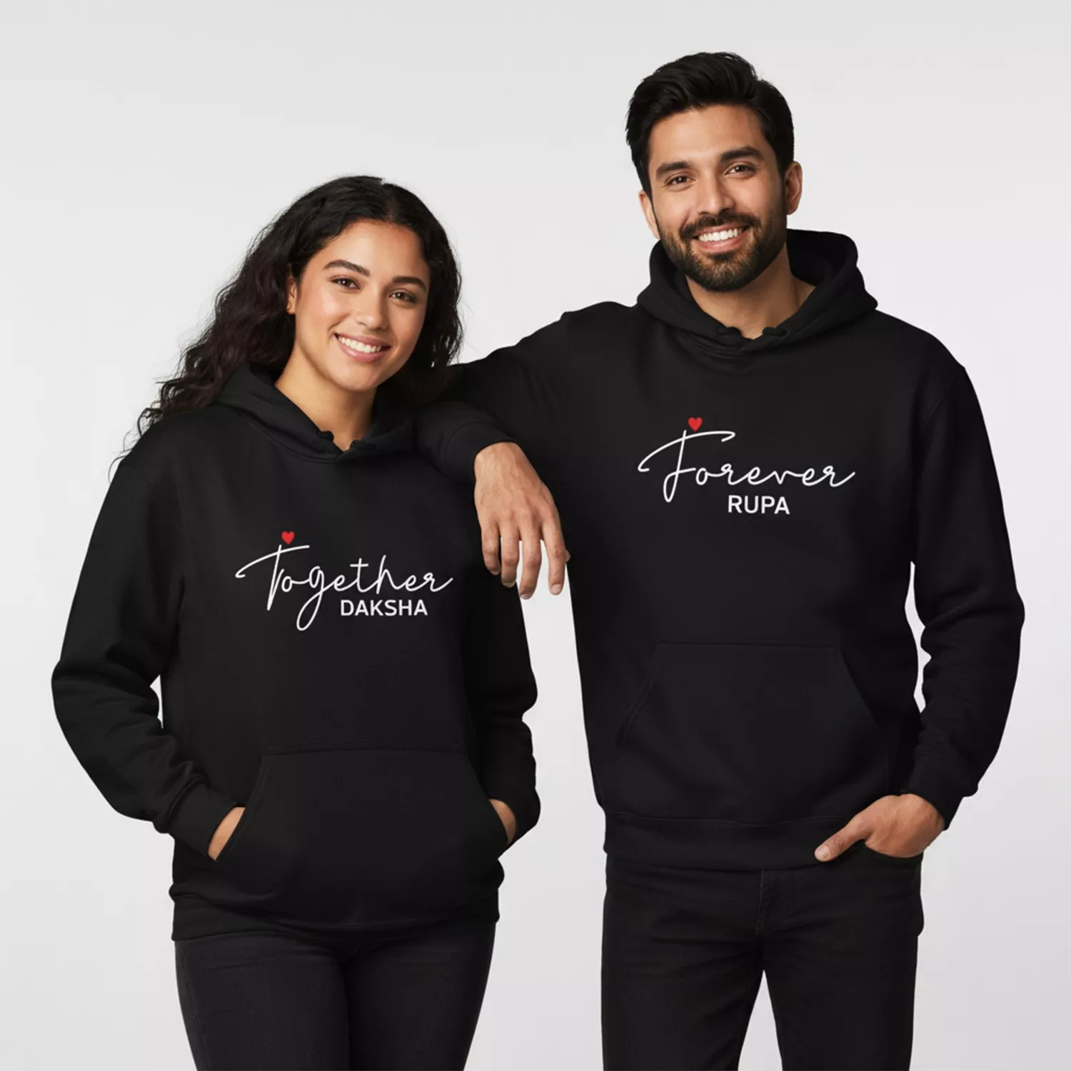 Personalized His & Her Name Hoodies - Custom Couple Hoodie Set in Black