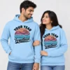 Personalized anniversary couple hoodies in baby blue with Your Year Together design and custom text