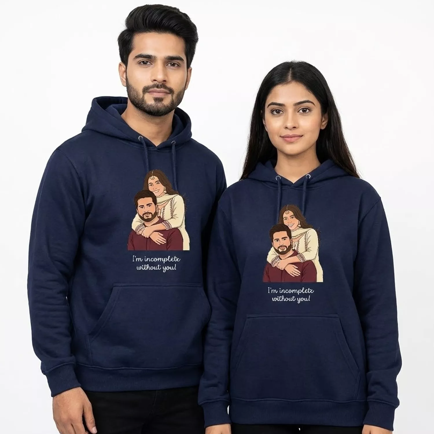 Personalized Anniversary Couple Hoodies Vector Artwork in navy blue with custom artwork