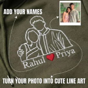 Photo-Based Line-Art Embroidery Hoodies – Couple Edition