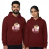 Personalized photo to vector art couple hoodies in maroon color