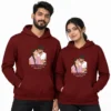 Personalized maroon couple hoodies with custom vector portrait and romantic message
