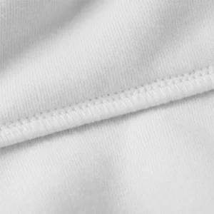 Close-up view of white hoodie fabric and stitching used for personalized hoodies