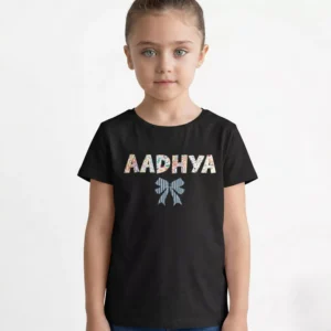 Kids black cotton T shirt with custom printed name in premium quality fabric