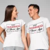Personalized Just Married 1 Year Ago couple T shirts with custom names and wedding date printed on white cotton anniversary outfits